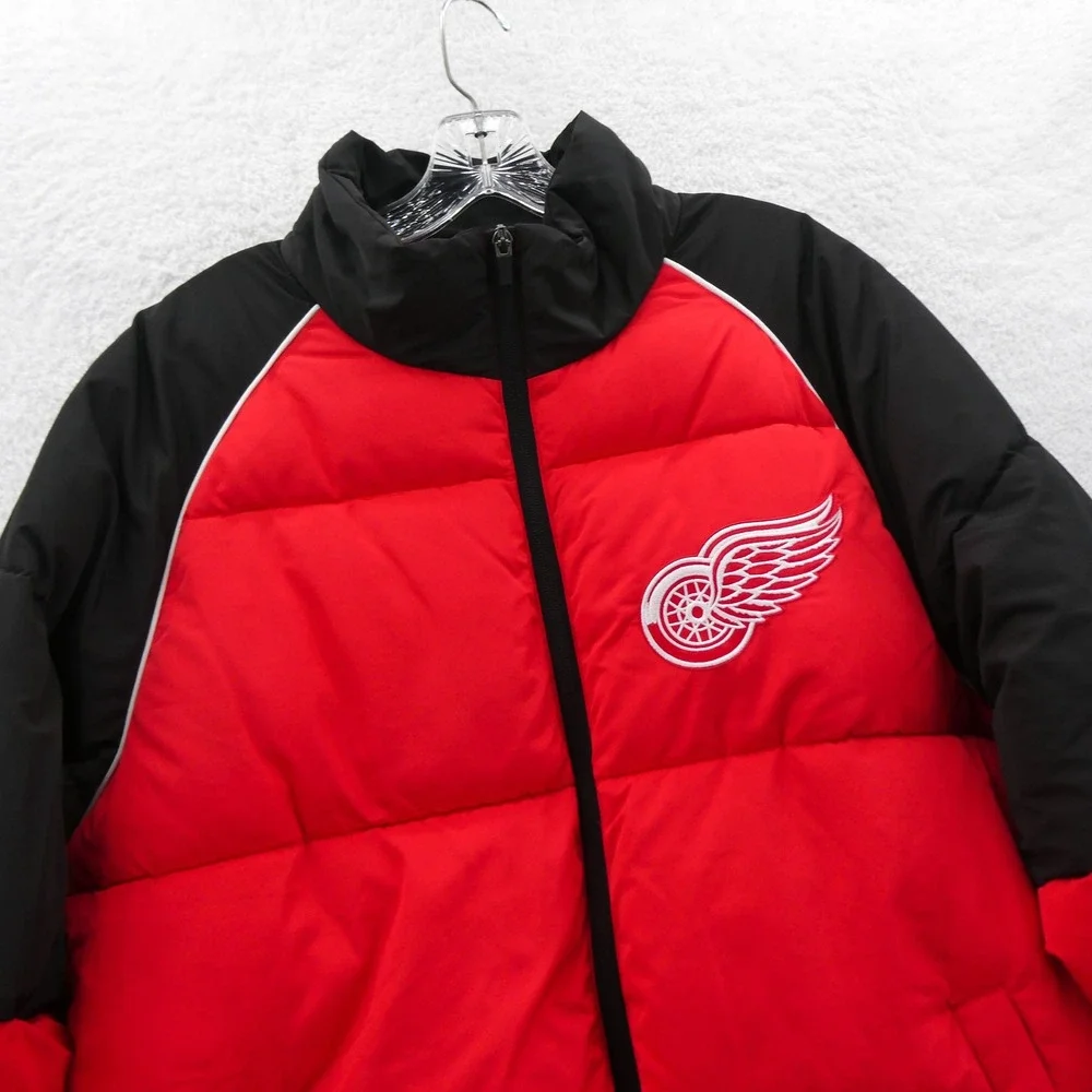 G-III Jacket Mens Large Detroit Red Wings Red Black Puffer Full Zip NHL Hockey‎
